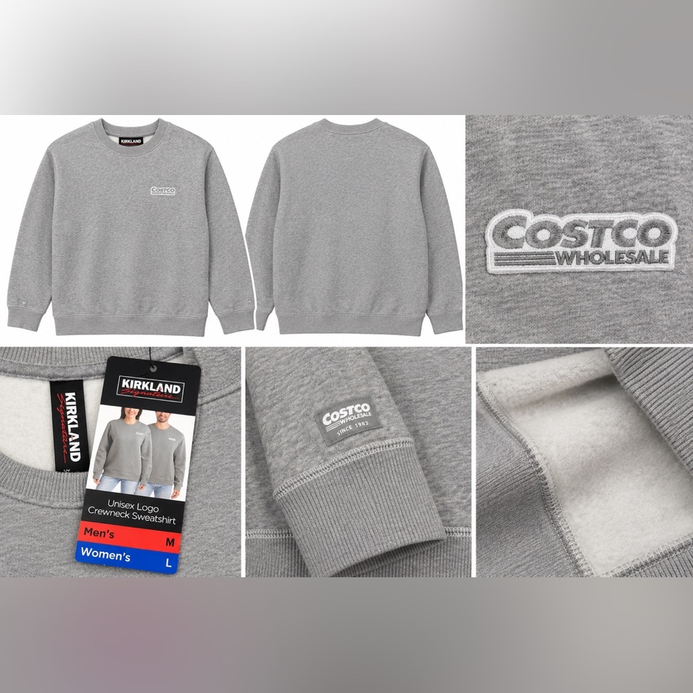 Kirkland Signature Gray Crewneck Sweatshirt with Subtle Logo Men's M Women's L